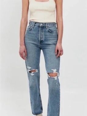 AGOLDE - 28 - Women’s Light Blue Distressed High Rise Jeans